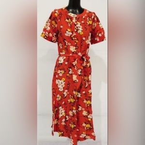 Loft Petite Floral Puff Sleeve Midi Dress